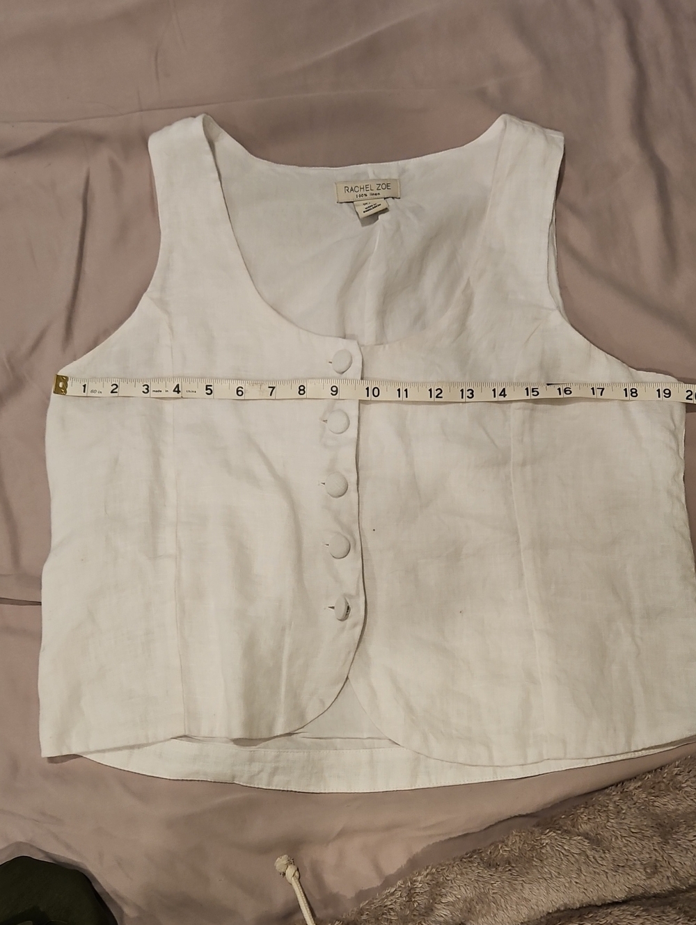 Rachel Zoe White Linen Button-Front Sleeveless Tank
